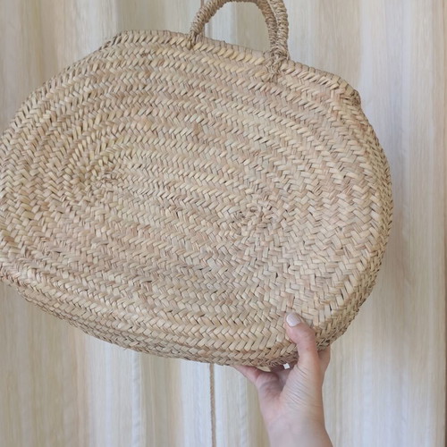 Straw beach bag round type, like new, beige, handmade from Morocco