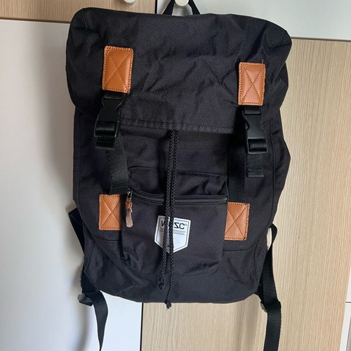 Wesc backpack black with leather details like new