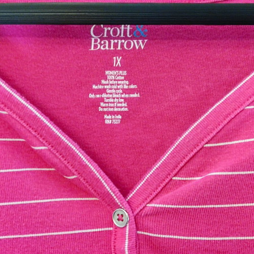 Croft & Barrow striped plus size blouse 1X like new, 100% cotton, fuchsia