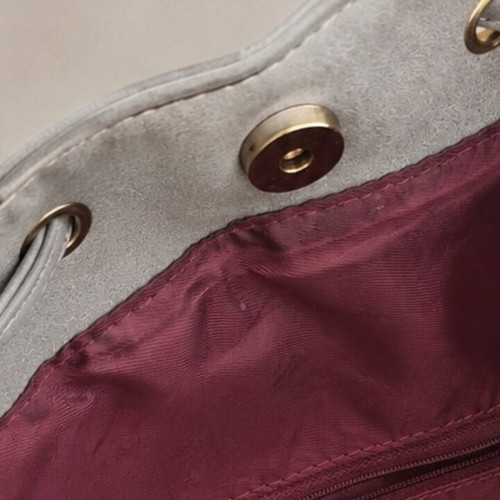 Eco Leather Drawstring Backpack with Burgundy Lining like new, grey