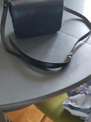 Women's crossbody bag like new, black genuine leather, Greek made