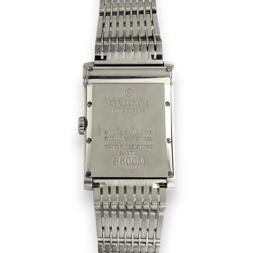 Gucci Logo Rectangular Stainless Steel Bracelet Date Roman Quartz Swiss 8600 M Wrist Watch like new