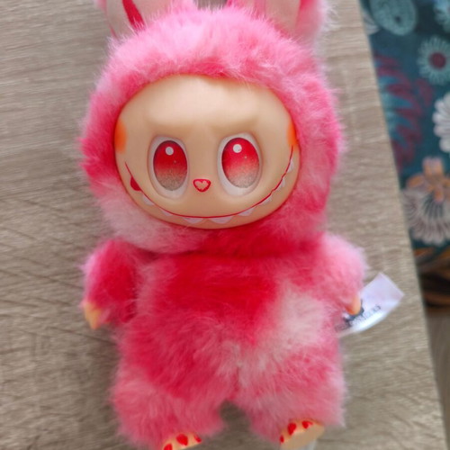 Labubu plush keychain used, pink bunny costume monster