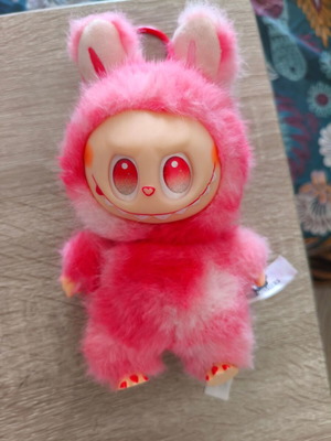 Labubu plush keychain used, pink bunny costume monster