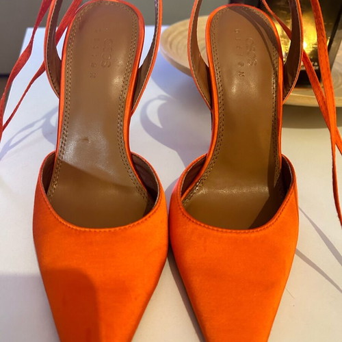 Asos orange satin heels like new, size 37