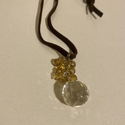 Swarovski necklace long with beads and adjustable leather strap, new