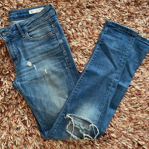 Zara ripped jeans dark blue, skinny, elastic, mid rise, like new