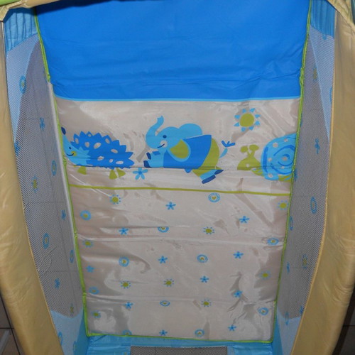 Folding playpen used with mattress, blue-yellow color