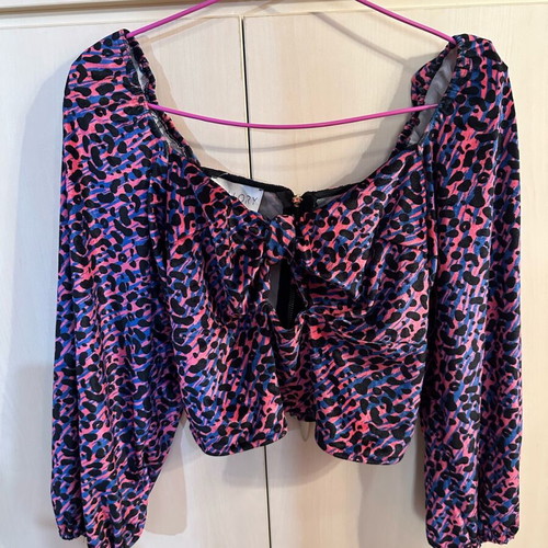 Velvet blouse Mallory The Label size L like new, blue and pink