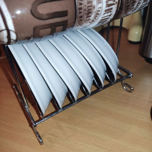 Espresso or Greek Coffee Cups Set with Stainless Steel Holder, New