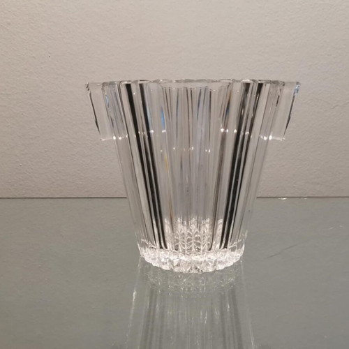 Crystal ice bucket vintage ’60s used with handles and ribbed design
