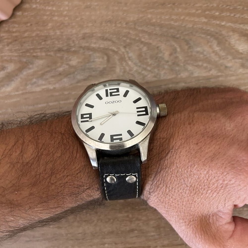 Oozoo watch with black leather strap used