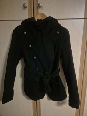 BSB Black Coat with Asymmetric Closure and Belt like new