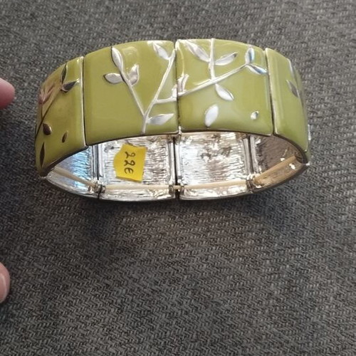Vintage women's bracelet cuff with enamel and silver leaves, new