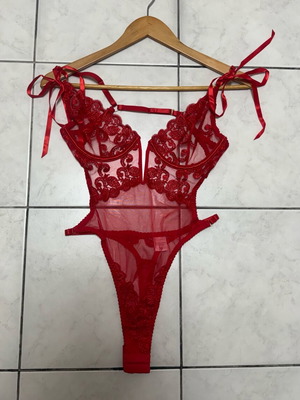 Red lace mesh body lingerie bodysuit new