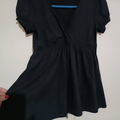 Jelo black blouse short sleeve wrap style like new