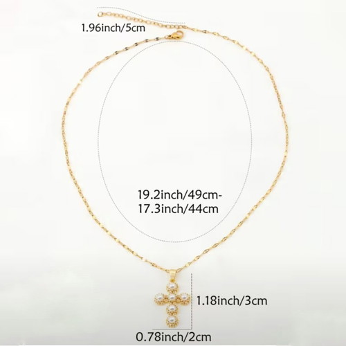 Gold Cross Necklace with Pearls Stainless Steel New