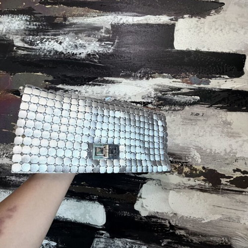 Clutch used silver evening bag with metallic design