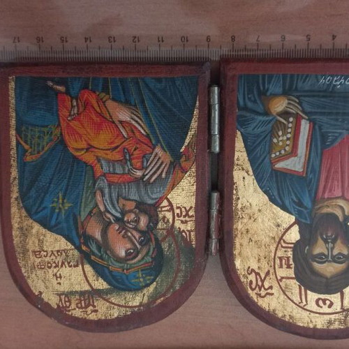 Handmade Diptych Icon with Virgin Mary and Jesus Christ by Georgios Evangelopoulos