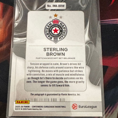 2025-26 Panini EuroLeague Contenders Sterling Brown Ink Red Autograph card /49