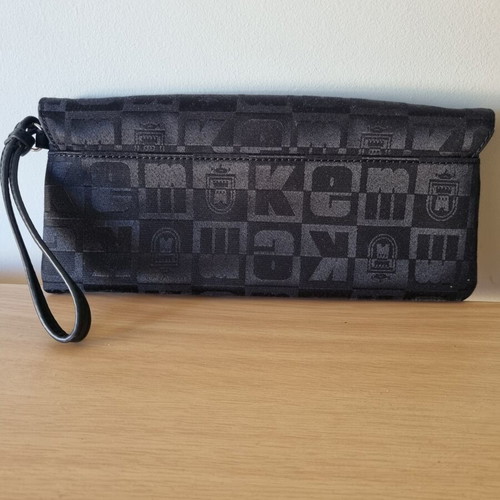KEM evening clutch satin with genuine leather strap like new, black