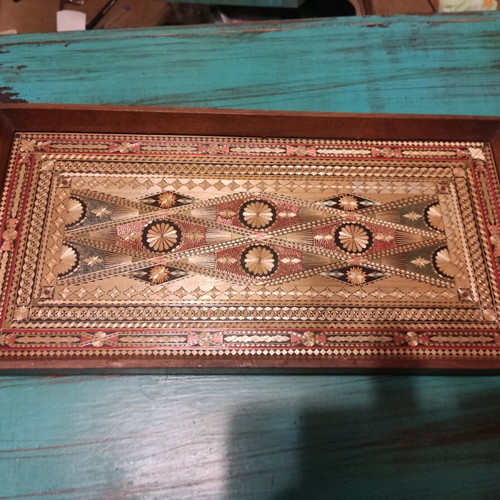 Marquetry tray used, wooden, 45 cm length