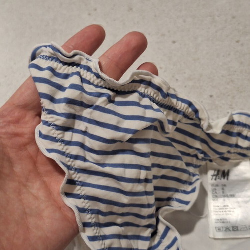 H&M Blue and White Striped Bikini Bottom with Ruffles Size M Like New