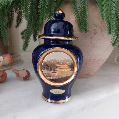 Chokin Art porcelain vase Japan 16 cm with 24K gold and silver new