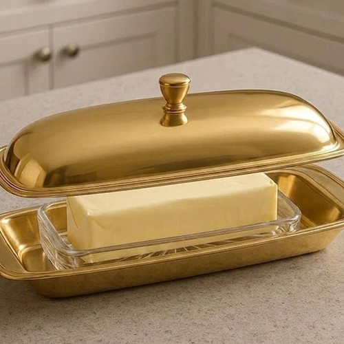 Vintage butter dish gold plated from 60s-70s new