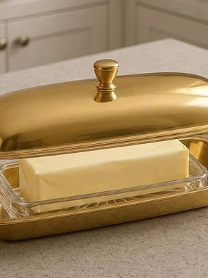 Vintage butter dish gold plated from 60s-70s new