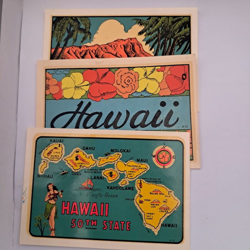Hawaii Collectible Stickers like new, 3 rare vintage decals 50s-60s