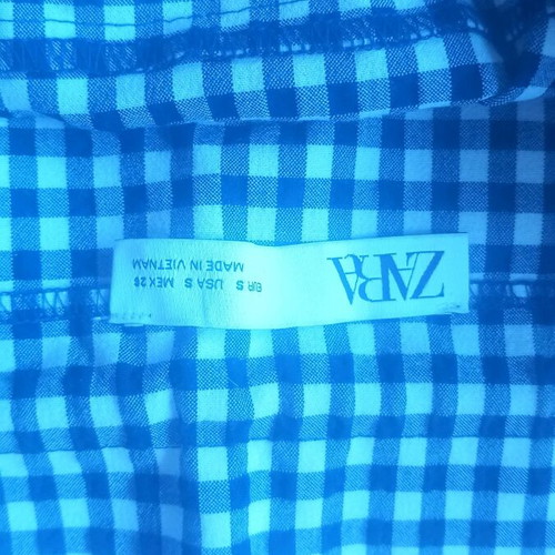 Zara mini checkered skirt with drawstring like new, white and blue