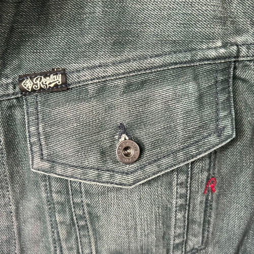 Replay green washed denim jacket, size M