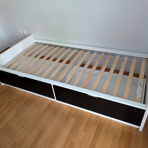 Bed frame with 2 storage boxes, like new