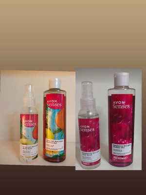 Avon Senses bath products new, 2 shower gels 250ml and 2 body mists 100ml
