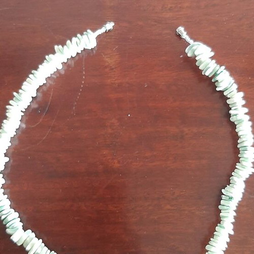 Necklace used, square shell beads with metal screw clasp