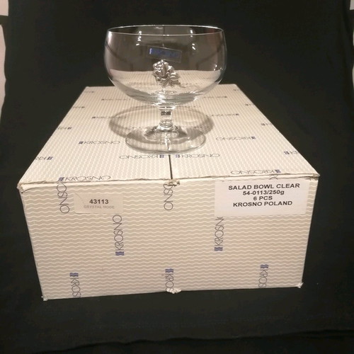 KROSNO Set of 6 Crystal Ice Cream Bowls New With Metal Flower Decoration
