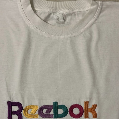 Reebok Vintage T-Shirt white with multicolor embroidered logo size XL like new