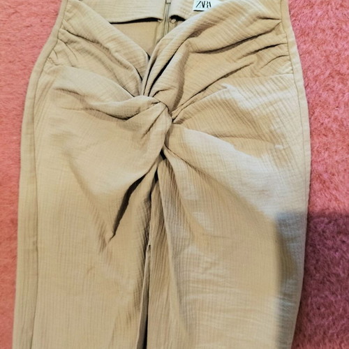 Zara midi skirt new, beige, cotton with slit and knot