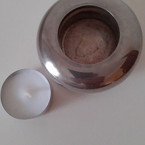 Silver-plated tealight candle holder, vintage minimal design