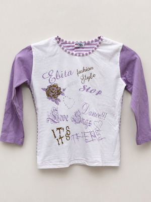 Ebita Girls' Long Sleeve Top used, white with lilac details size 110 cm