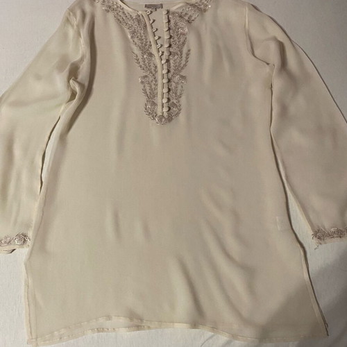 Silk women's shirt size 5XL beige embroidered with beads like new