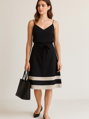 Black A-line skirt with beige stripes XXXL / 46 / 18·New with tags·Bhs