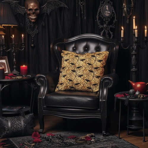 Goth Birds Pillow 35x35 Eco Text Fabric New