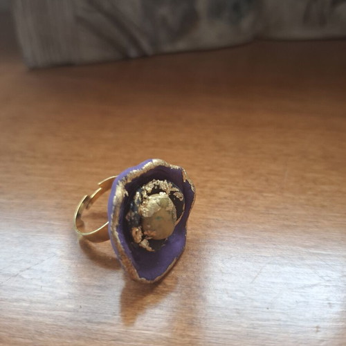 Handmade ring from porcelain with gold leaf, new