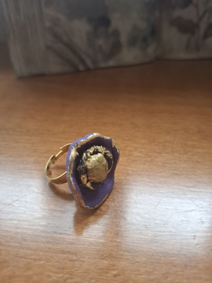 Handmade ring from porcelain with gold leaf, new