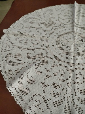 Handmade small crocheted round tablecloth, new 65x57