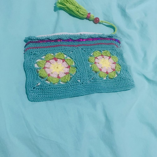 Handmade colorful cotton thread clutch bag, machine washable