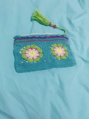 Handmade colorful cotton thread clutch bag, machine washable