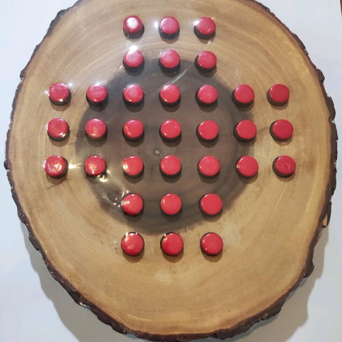 Wooden Peg Solitaire strategy game new on wood trunk board